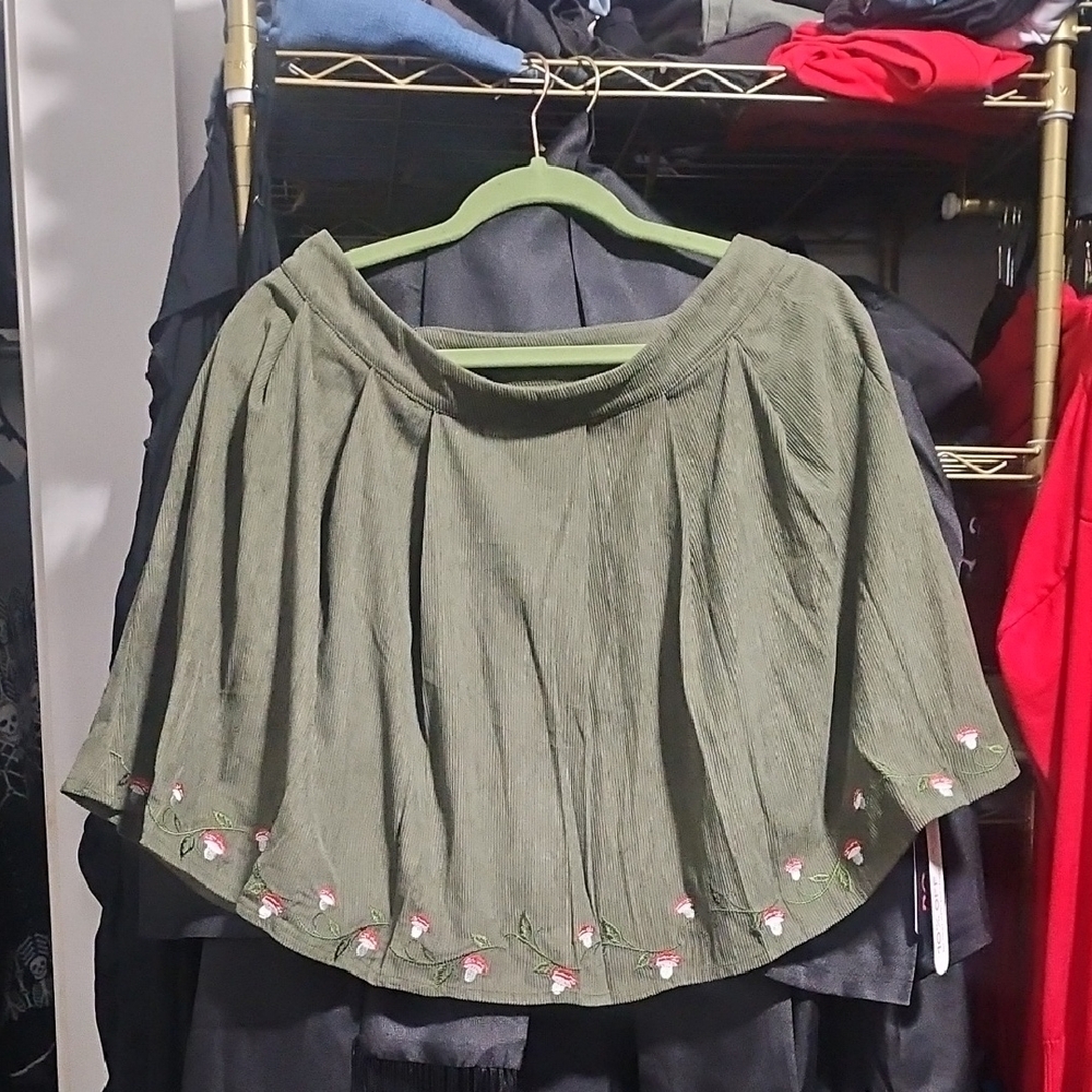 ROMWE Olive Green Skirt with Floral Embroidery